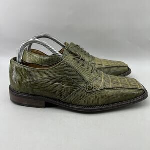 David Eden Armor Hornback Lizard Alligator Shoes Men Size 8.5 Green Lace Oxford